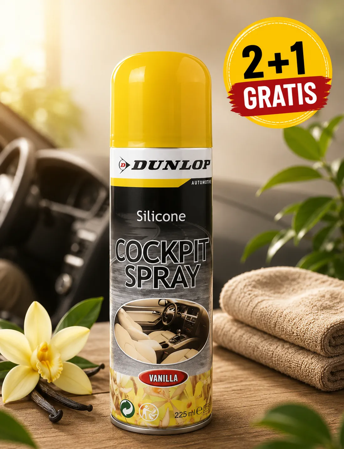 2+1 GRATIS - Dunlop Cockpitspray Geel 225 Ml Vanille